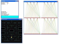 The three main screens - Progress Window, PacMan, & NN View