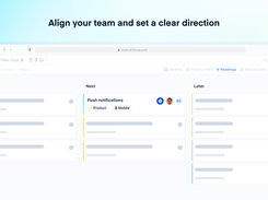 Align your team and set a clear direction: Build dynamic and strategic, lean roadmaps with ease. Focus on outcomes with team objectives that help you solve the right problems.