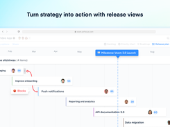 Turn strategy into action with release views: Take a closer look at how your strategy is developing with a timeline view. Coordinate cross-team dependencies and remove blockers, ensuring a smooth process for everyone involved.