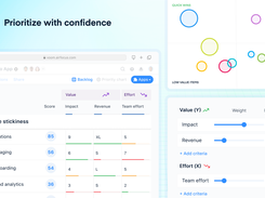 Prioritize with confidence: Turn decision-making into a transparent, collaborative process with clear prioritization that ties to your outcomes and objectives. Create and use your prioritization method of choice with easy-to-use, no nonsense data inputs.