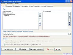 Selection window of folders, files and backup destination