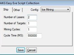 Mining Setup Screen, used to set options for the Mining Prog