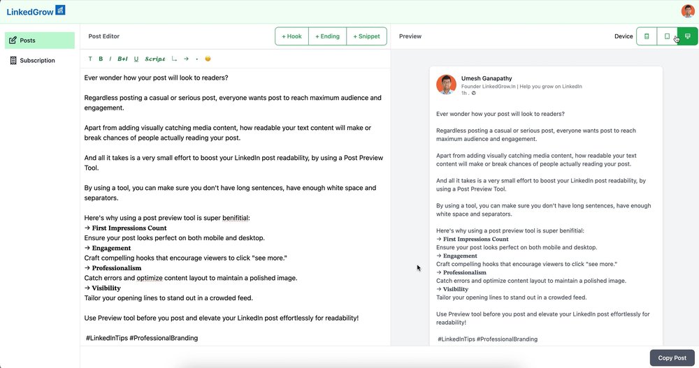 Linkedin Post Editor and Preview Tool