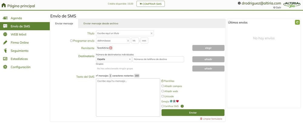 Web envío SMS masivo
