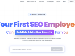 SeoPage.ai Homepage — initial screen displaying core navigation and call-to-action