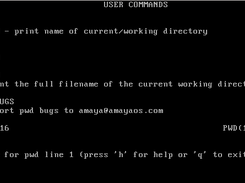 AmayaOS Man, showing a page about the pwd command