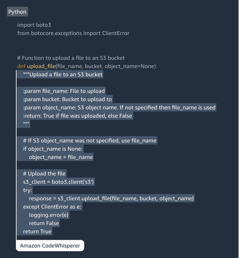 Amazon CodeWhisperer Screenshot 1