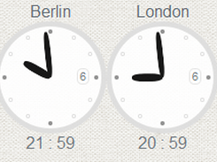 several clocks with different utc offsets show the time in different cities