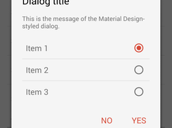 The appearance of a dialog containing single choice list items.