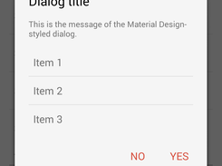 The appearance of a dialog containing list items.