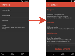 The appearance of the PreferenceActivity on a smartphone when using the dark theme.