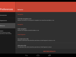 The appearance of the PreferenceActivity on a tablet when using the dark theme.