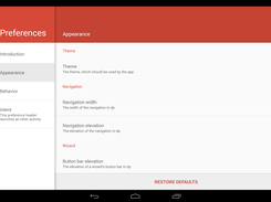 The default appearance of the PreferenceActivity on a tablet.
