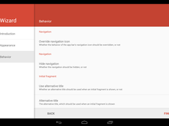 The default appearance of the PreferenceActivity, when used as a wizard, on a tablet.