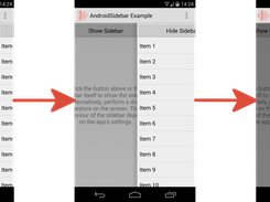 Screenshots of three steps during the animation, which is used to show the sidebar.