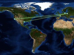 World map showing current connections, mouse over Brazil