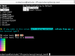 AnsiGL 0.1 Development screenshot showing 256 colors and UTF-8 outside of ncurses mode