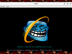 The very first screenshot of the ANT UEFI loader, showing a funny Boot Screen. qemu x64.