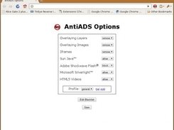 Options window