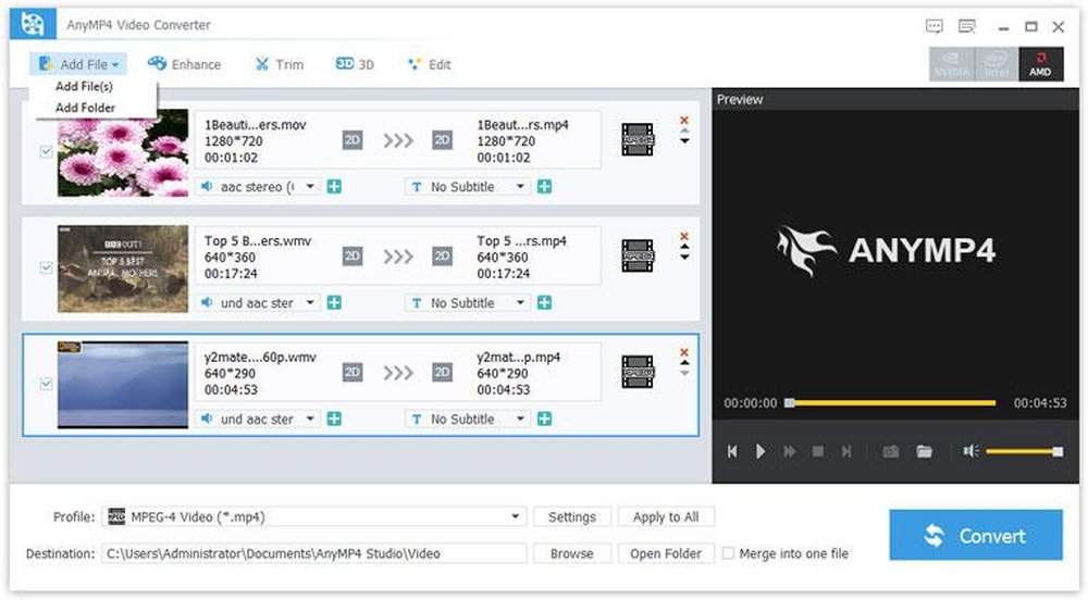 AnyMP4 Video Converter Screenshot 1
