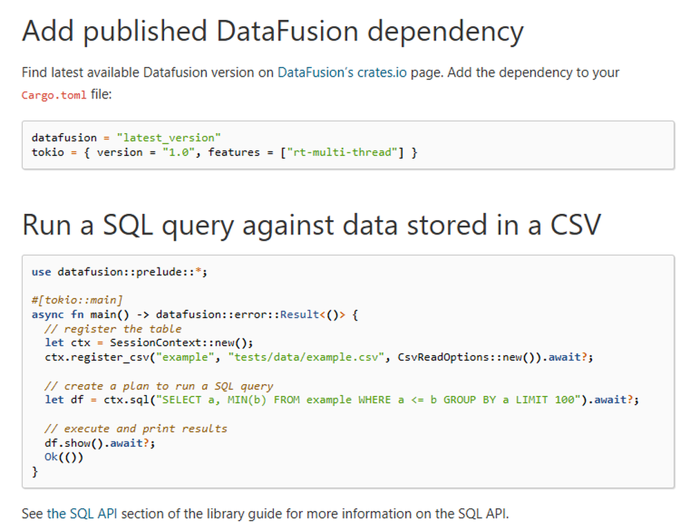 Apache DataFusion Screenshot 1
