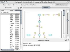 Graph view (right), properties (bottom), element list (left)
