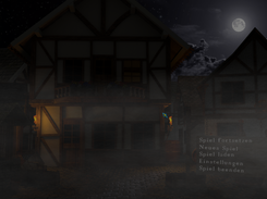 Main menu with moving fog in the background.