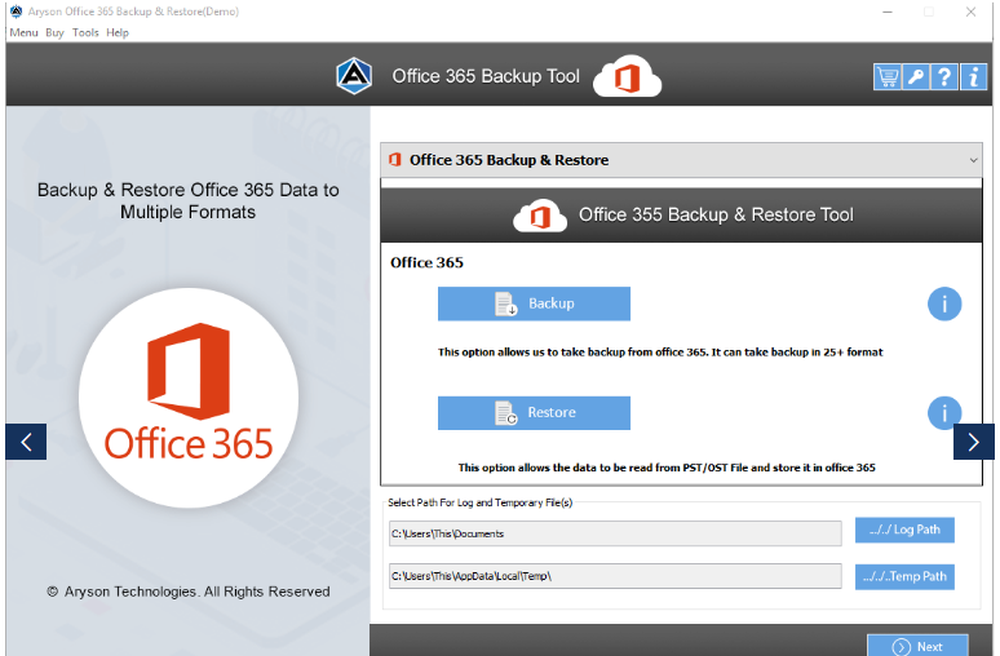 Aryson Office 365 Backup & Restore Screenshot 1