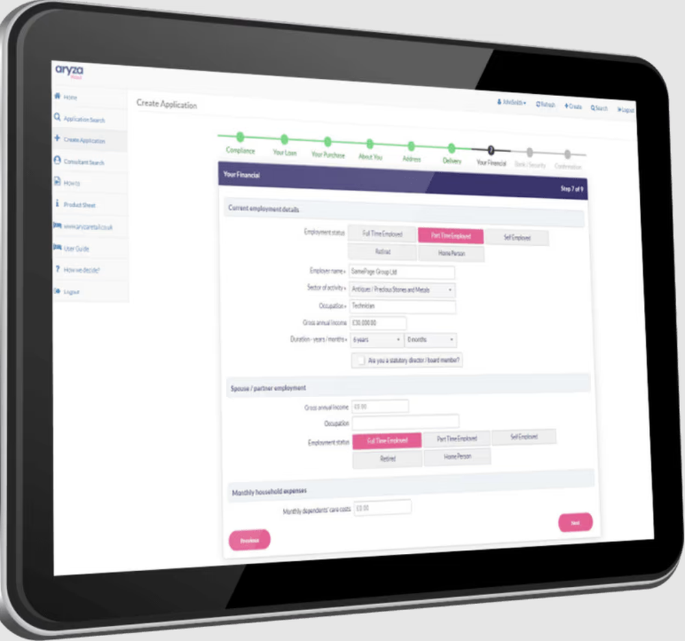 Aryza Loan Origination Screenshot 1