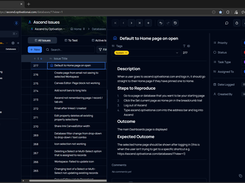 Ascend is an all-in-one "inbox to invoice" workspace for agencies and freelancers. This overview shows an issue database with a record open in the detail panel — full description, steps to reproduce, and a Priority/Status/Assignee sidebar — alongside the left-hand navigation for Inbox, Databases, Pages, Time & Billing and more.