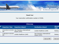 SpringAir reservation confirmation