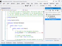 Aspose Visual Studio Plugin example opened in visual studio