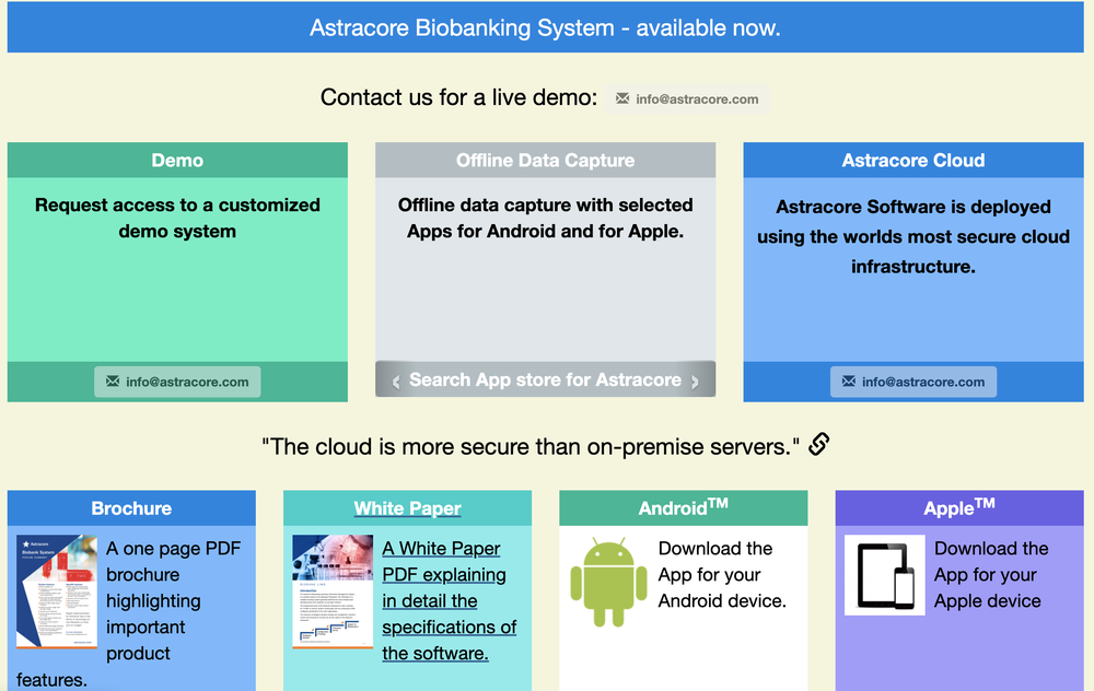 Astracore Biobanking Screenshot 1