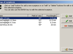 Setting panel of eyepieces
