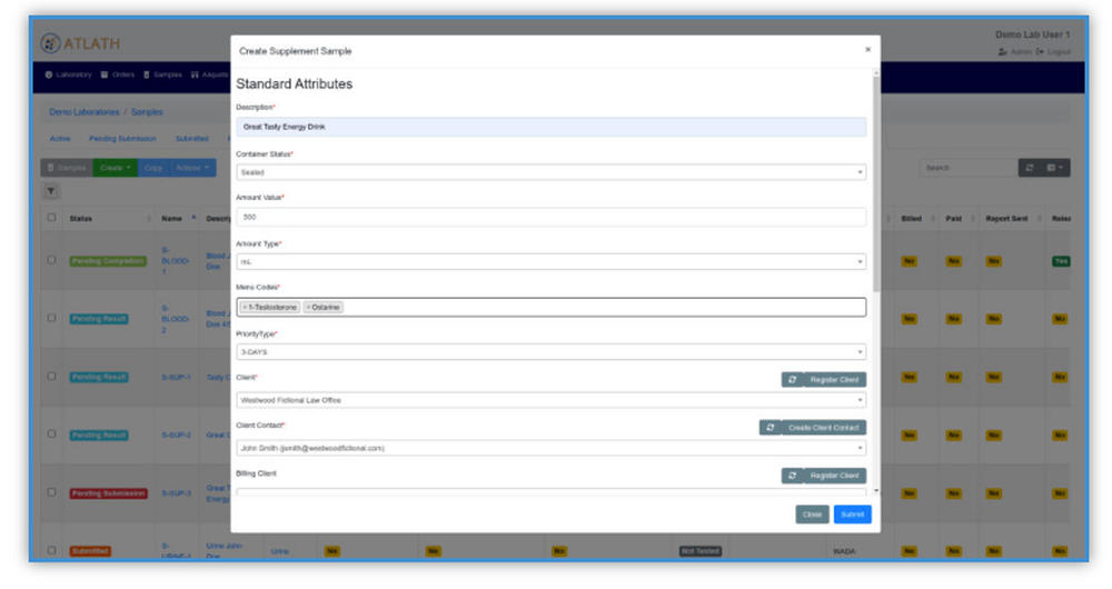 Atlath LIMS Screenshot 1