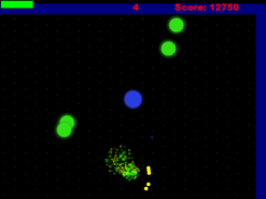 Particle effects on the projectiles and the enemies shown here from the explosion of their collision.