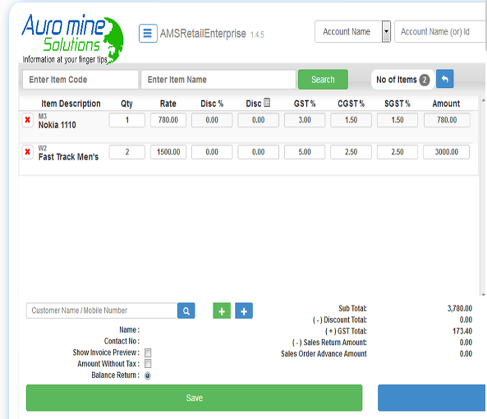 Auromine POS Screenshot 1