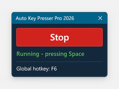 Toggle start and stop instantly with the global F6 hotkey from anywhere