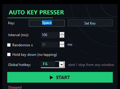 Main window - set the key, interval and global hotkey, then press Start