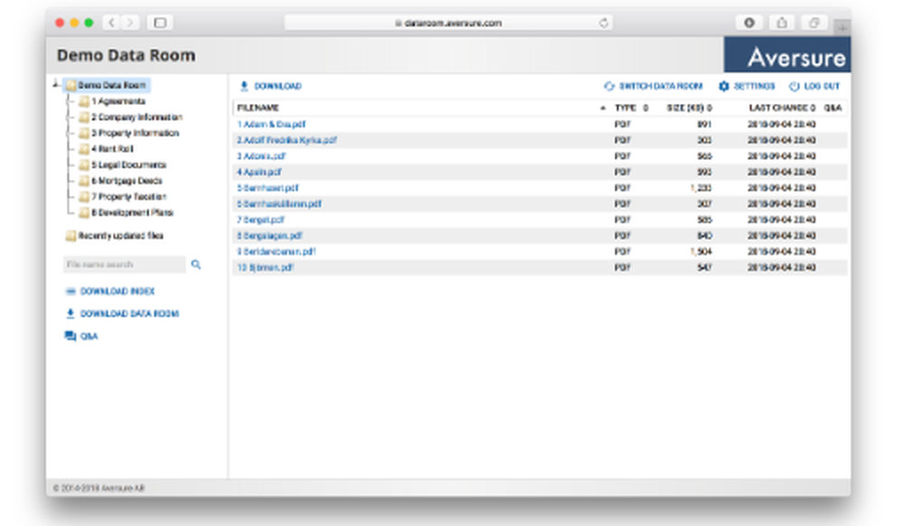 Aversure Data Room Service Screenshot 1