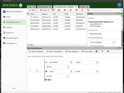 Avicenna table visualization of imported data with filters (bottom of the screen)