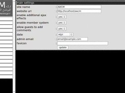 control panel - main settings