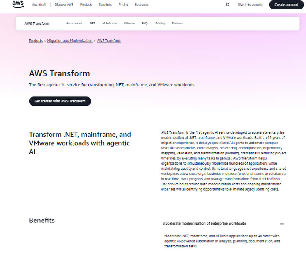 AWS Transform Screenshot 1