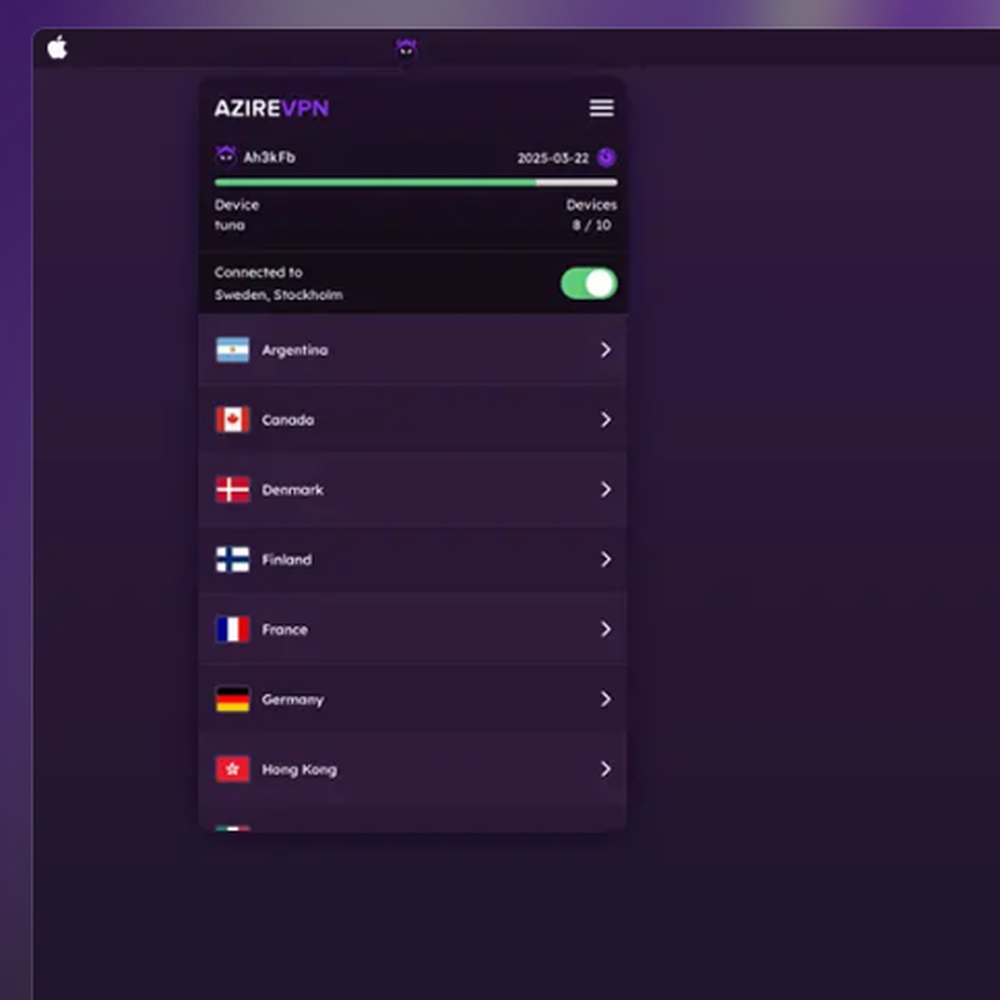 AzireVPN Screenshot 1