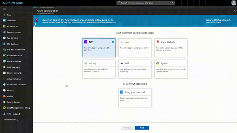 Azure DevOps Projects Screenshot 1