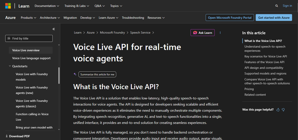 Azure Voice Live API Screenshot 1