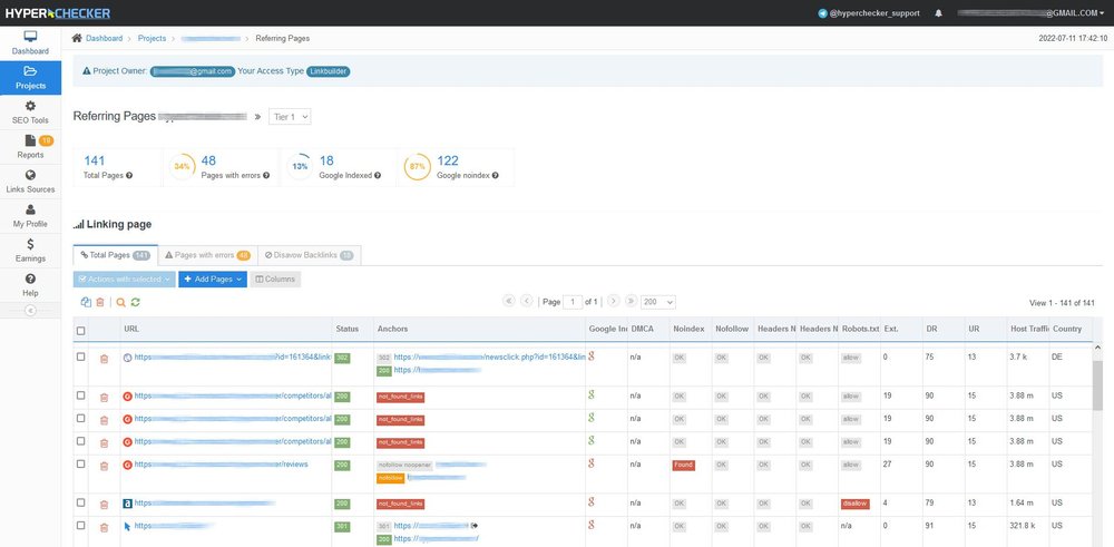 Backlinks monitoring result