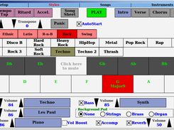 You select one of the 63 styles (sorted into 6 categories). Above are the Rock category's style. Each style can have upto 5 variations. Techno style has an intro, verse, chorus, and bridge.
