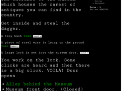 Sample of a game screen. Screen description, exits,inventory, health status etc