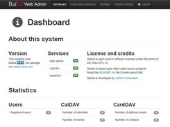Baïkal Web Admin showing the Dashboard